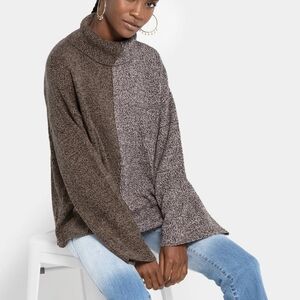 Peace Love World, Two Tone Walnut Slouchy Cowl Neck Pullover Sweater, SZ 3X